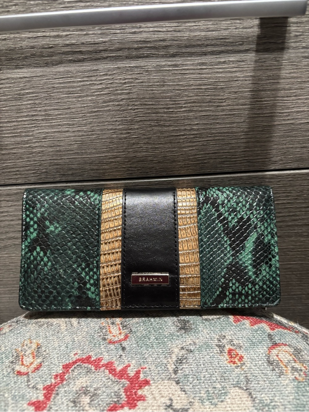 NWT - Brahmin Green Snake-Embossed Continental Wallet